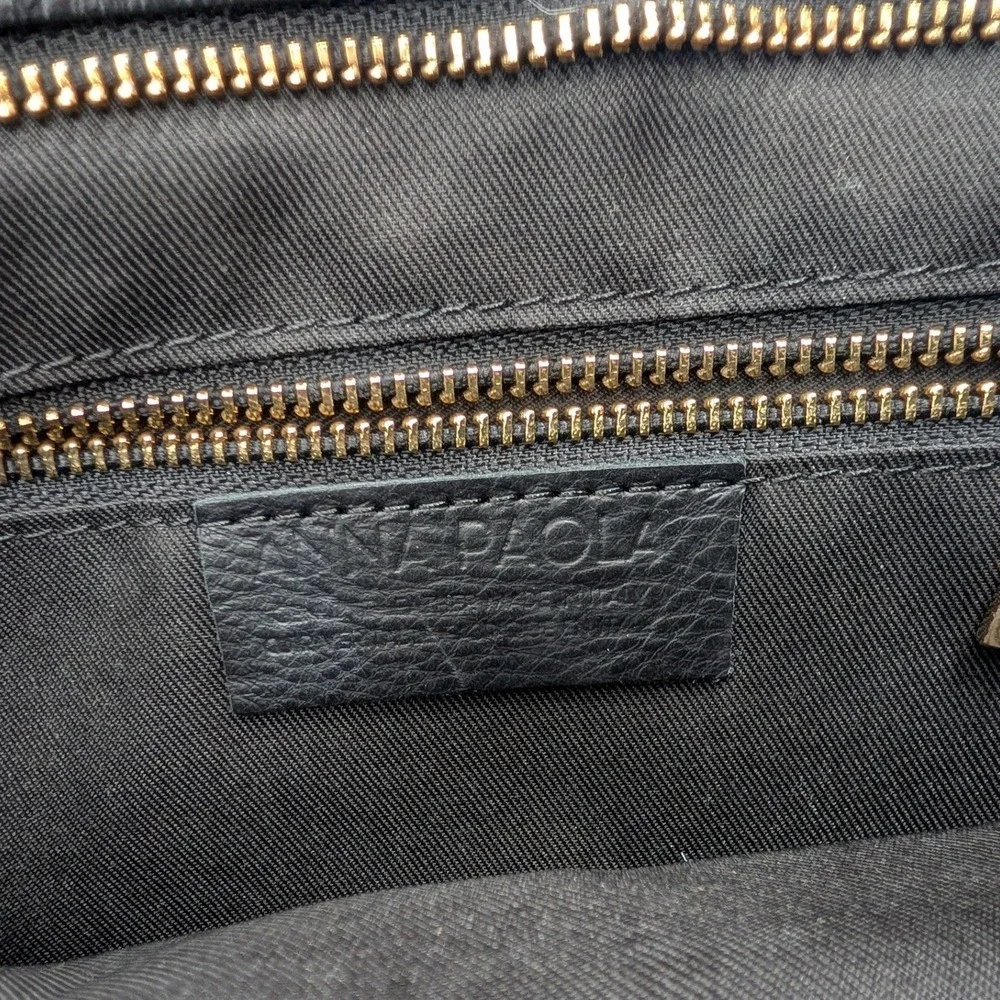 Anna Paola Black Woven Leather Crossbody Bag Made in Italy Gold Hardware
